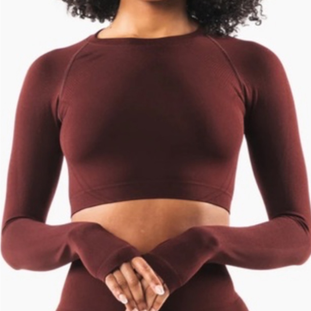 Alphalete Burgundy Long Sleeve Crop Top